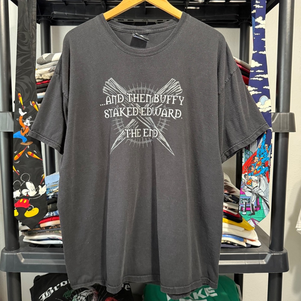 Jinx T Shirt Buffy Staked Edward Graphic 2XL Black Y2K Style